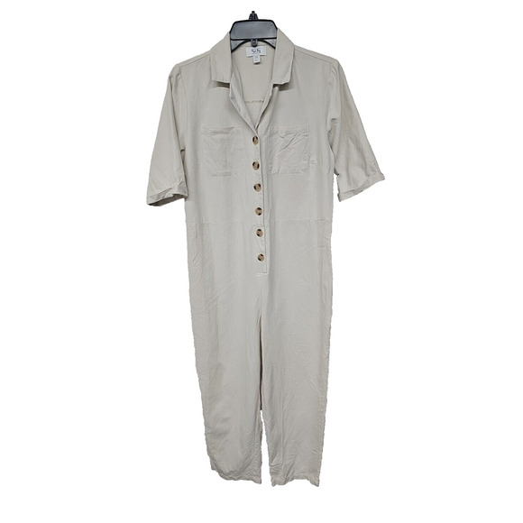 Myra Fantasy Jumpsuit Womens Sz Med Neutral Cropped Lagenlook Button Front - Picture 1 of 9